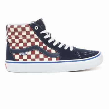 Panske Kotnikove Tenisky Vans Checker Sk8-Hi Pro Modre VA08JBOAN